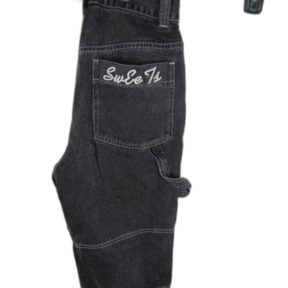 Shein Women's Baggy High Waist Jeans Black Embroidered Letter Denim Size Small - Picture 5 of 10